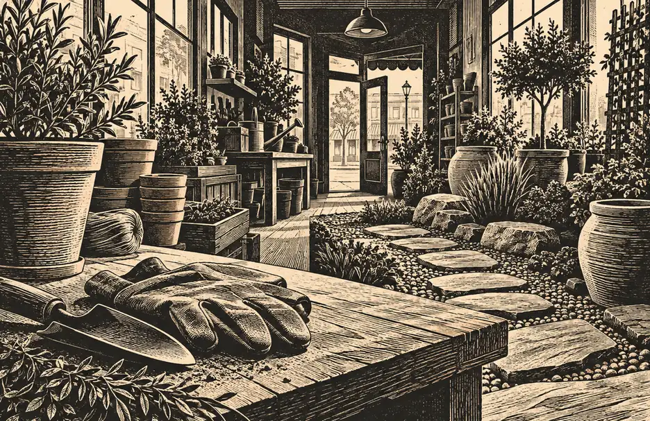 Illustration of landscaping businesses and their working space